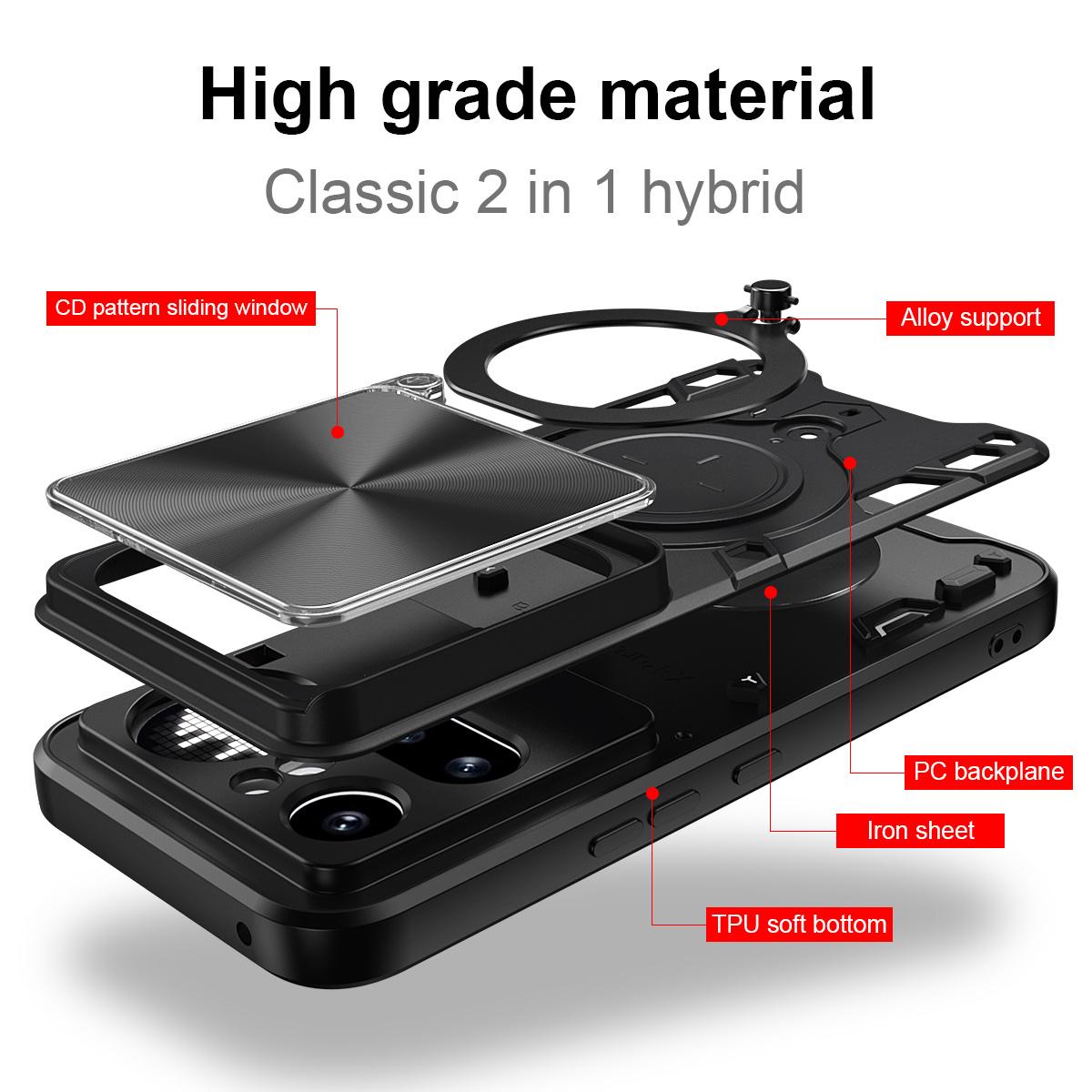 Nothing Phone 4a Pro Magnetic Holder CD Texture Sliding Camshield Phone Case, TPU PC Shockproof Cover
