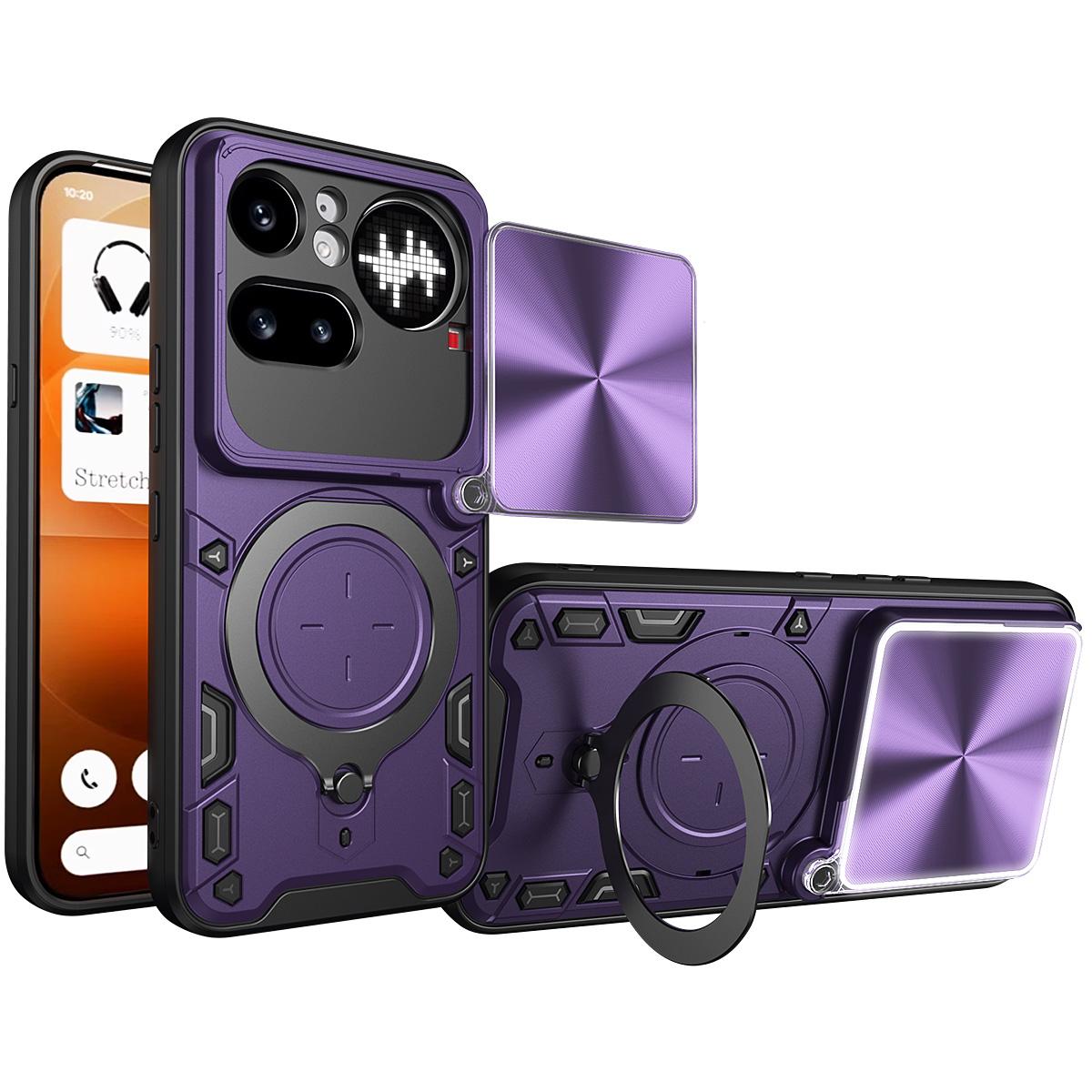 Nothing Phone 4a Pro Magnetic Holder CD Texture Sliding Camshield Phone Case, TPU PC Shockproof Cover
