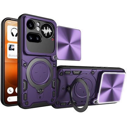 Nothing Phone 4a Pro Magnetic Holder CD Texture Sliding Camshield Phone Case, TPU PC Shockproof Cover