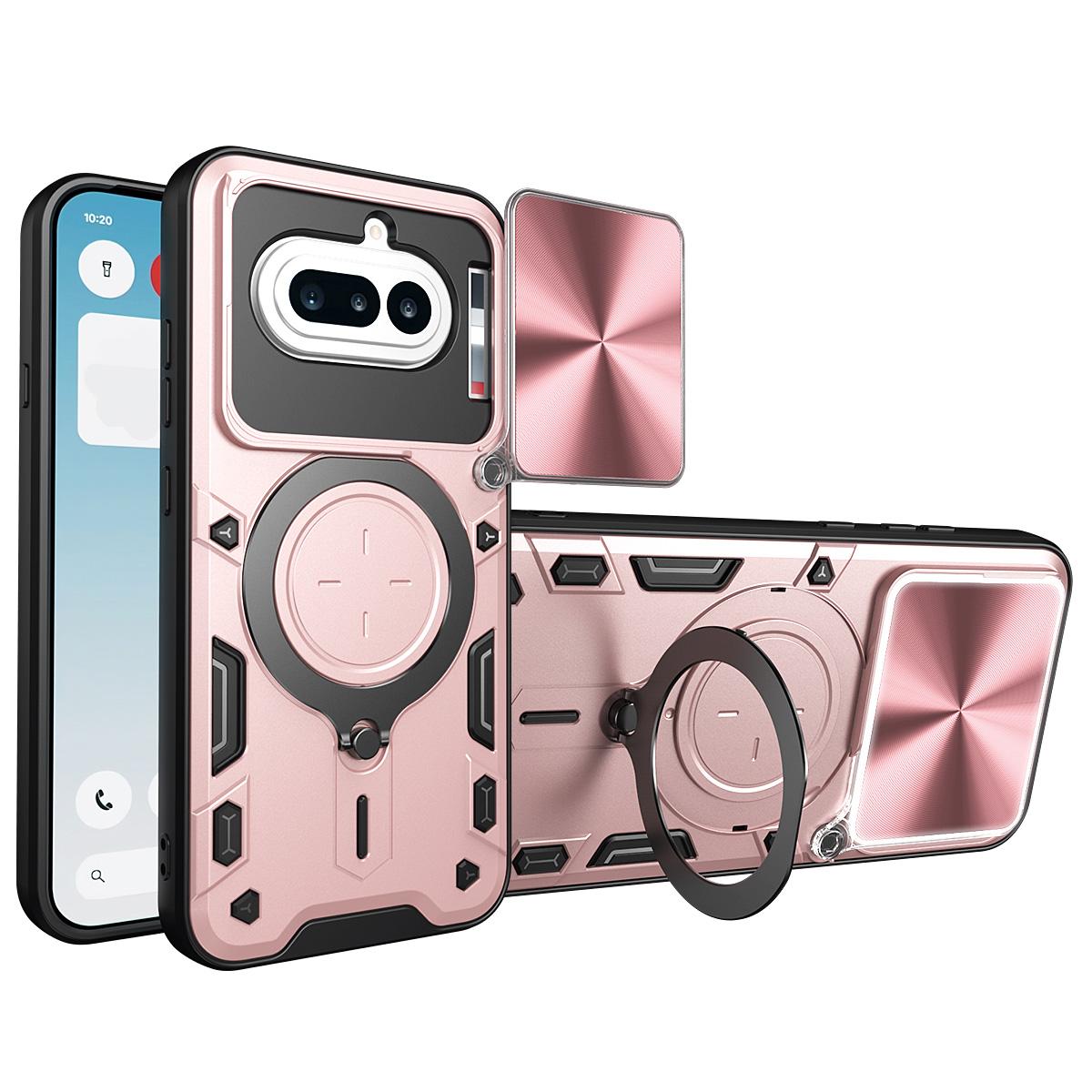 Nothing Phone 4a Magnetic Holder CD Texture Sliding Camshield Phone Case, TPU PC Shockproof Cover