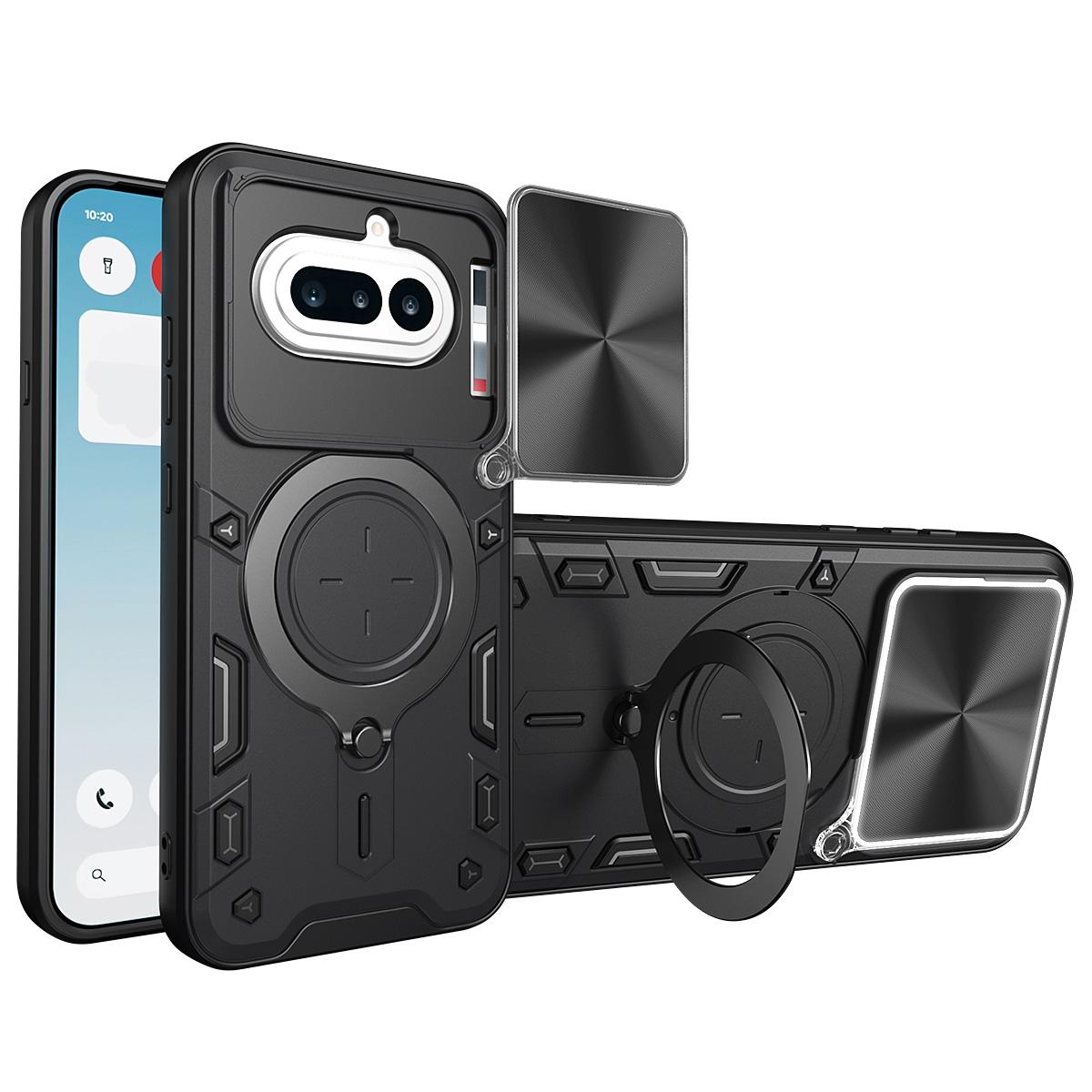 Nothing Phone 4a Magnetic Holder CD Texture Sliding Camshield Phone Case, TPU PC Shockproof Cover