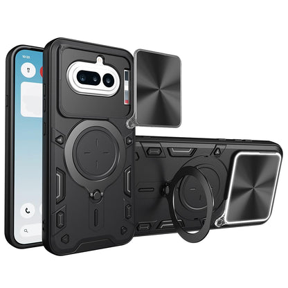 Nothing Phone 4a Magnetic Holder CD Texture Sliding Camshield Phone Case, TPU PC Shockproof Cover
