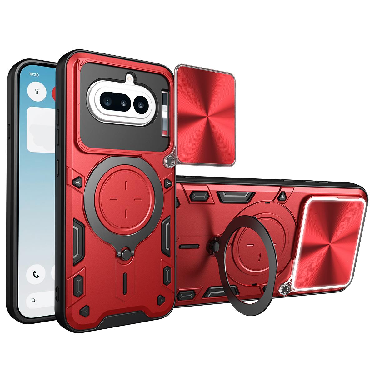 Nothing Phone 4a Magnetic Holder CD Texture Sliding Camshield Phone Case, TPU PC Shockproof Cover