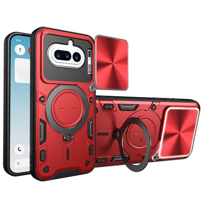 Nothing Phone 4a Magnetic Holder CD Texture Sliding Camshield Phone Case, TPU PC Shockproof Cover