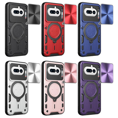 Nothing Phone 4a Magnetic Holder CD Texture Sliding Camshield Phone Case, TPU PC Shockproof Cover
