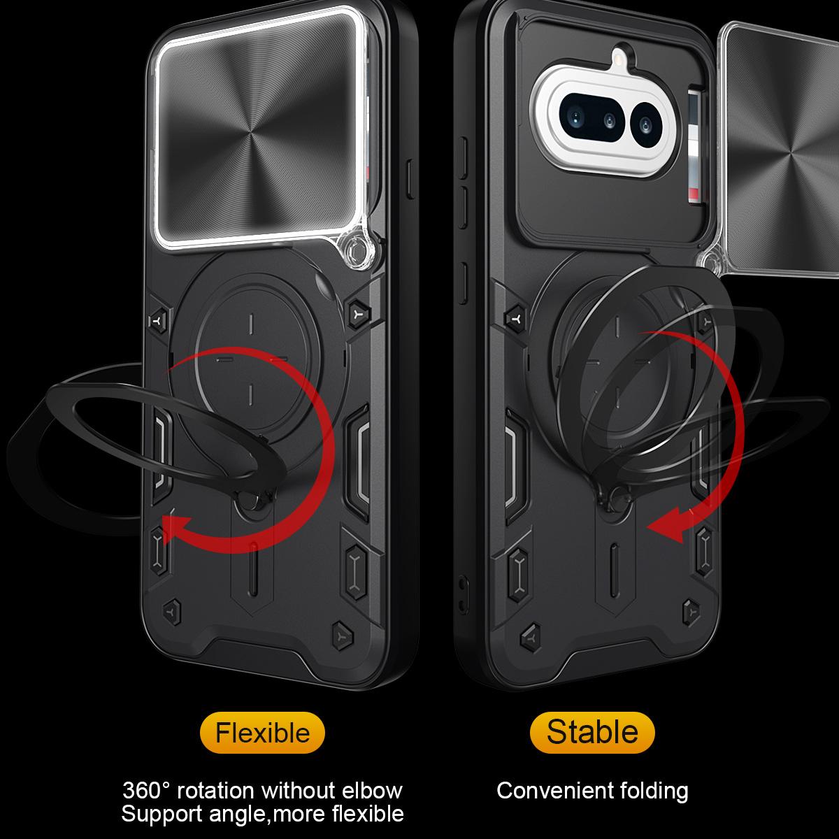 Nothing Phone 4a Magnetic Holder CD Texture Sliding Camshield Phone Case, TPU PC Shockproof Cover