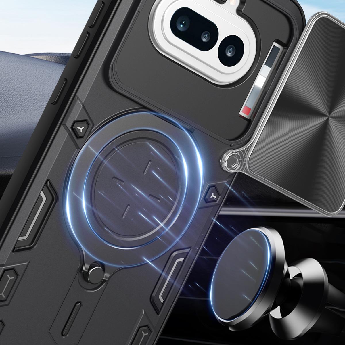 Nothing Phone 4a Magnetic Holder CD Texture Sliding Camshield Phone Case, TPU PC Shockproof Cover