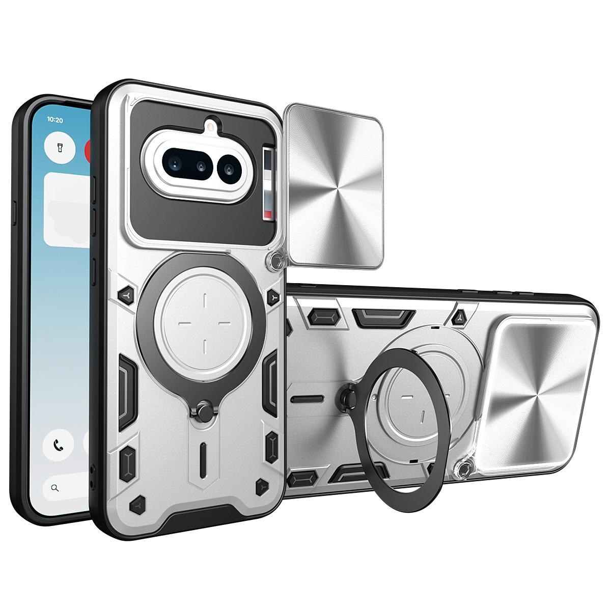 Nothing Phone 4a Magnetic Holder CD Texture Sliding Camshield Phone Case, TPU PC Shockproof Cover