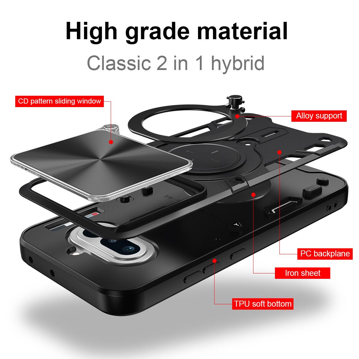 Nothing Phone 4a Magnetic Holder CD Texture Sliding Camshield Phone Case, TPU PC Shockproof Cover