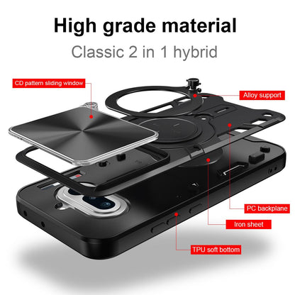 Nothing Phone 4a Magnetic Holder CD Texture Sliding Camshield Phone Case, TPU PC Shockproof Cover