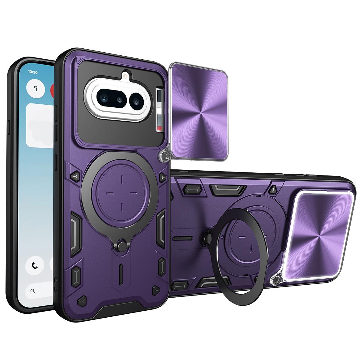 Nothing Phone 4a Magnetic Holder CD Texture Sliding Camshield Phone Case, TPU PC Shockproof Cover