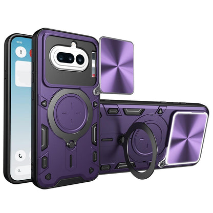 Nothing Phone 4a Magnetic Holder CD Texture Sliding Camshield Phone Case, TPU PC Shockproof Cover