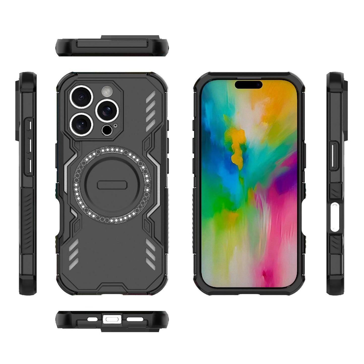 Apple iPhone 16 Pro Butterfly Armor MagSafe Magnetic Ring Shockproof Protective Phone Case with Stand