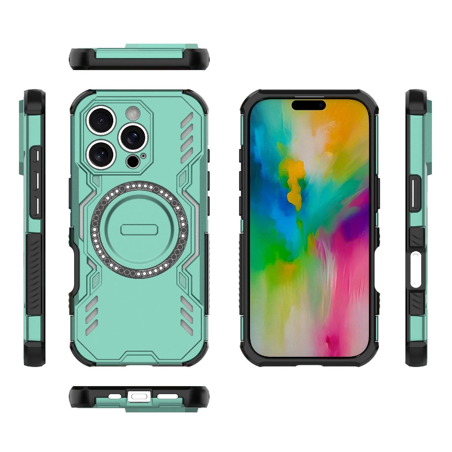 Apple iPhone 16 Pro Butterfly Armor MagSafe Magnetic Ring Shockproof Protective Phone Case with Stand