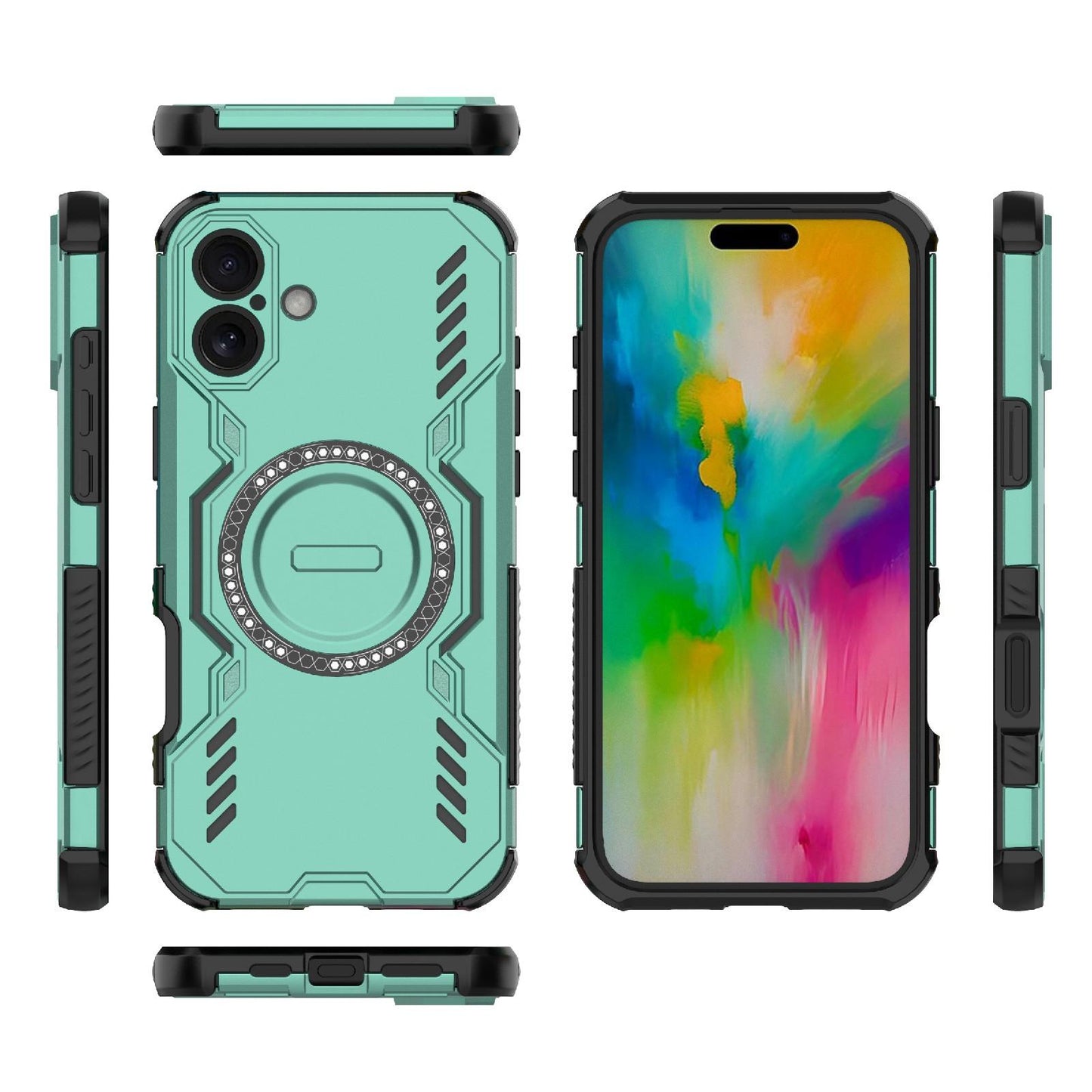 Apple iPhone 16 Plus Butterfly Armor MagSafe Magnetic Ring Shockproof Protective Phone Case with Stand
