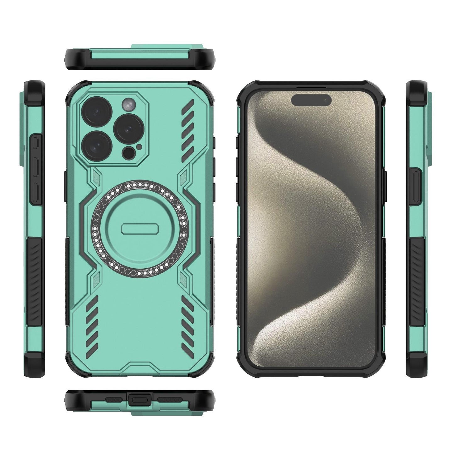 Apple iPhone 15 Pro Max Butterfly Armor MagSafe Magnetic Ring Shockproof Protective Phone Case with Stand