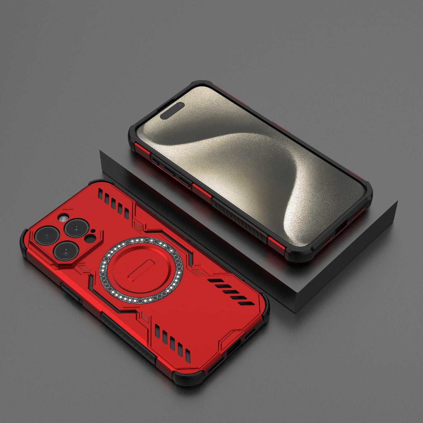 Apple iPhone 15 Pro Max Butterfly Armor MagSafe Magnetic Ring Shockproof Protective Phone Case with Stand