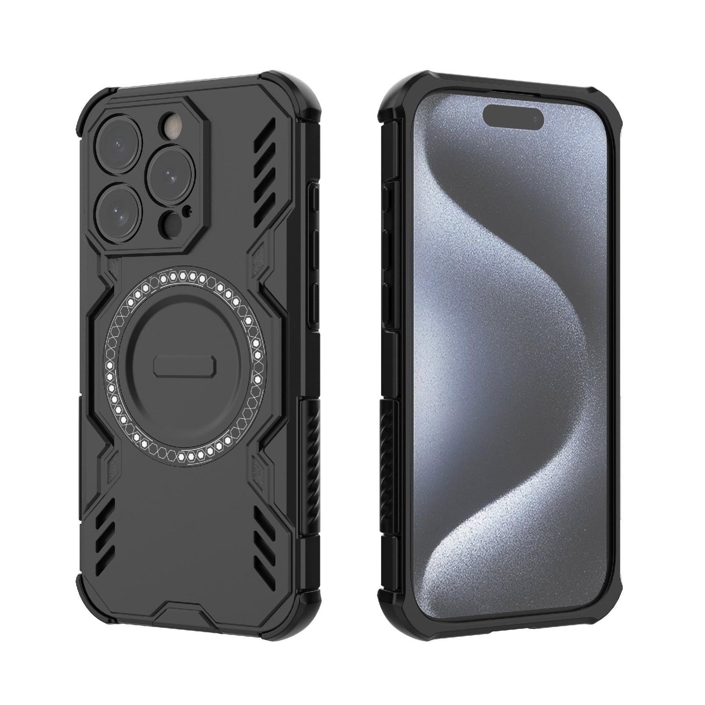 Apple iPhone 15 Pro Butterfly Armor MagSafe Magnetic Ring Shockproof Protective Phone Case with Stand