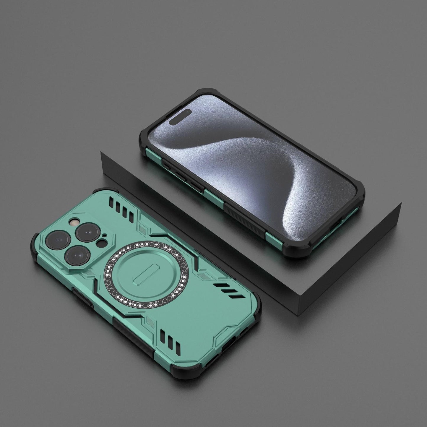 Apple iPhone 15 Pro Butterfly Armor MagSafe Magnetic Ring Shockproof Protective Phone Case with Stand