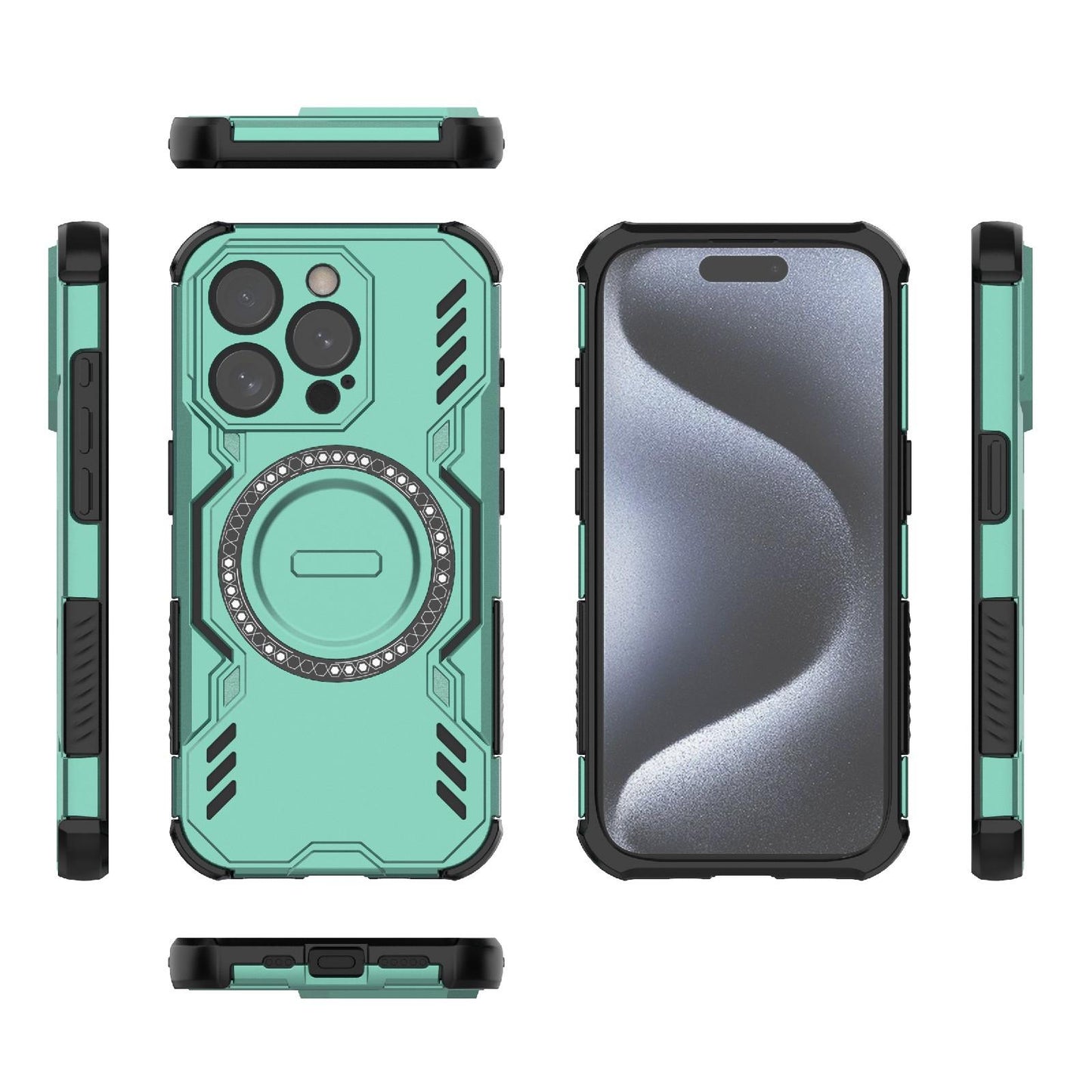 Apple iPhone 15 Pro Butterfly Armor MagSafe Magnetic Ring Shockproof Protective Phone Case with Stand
