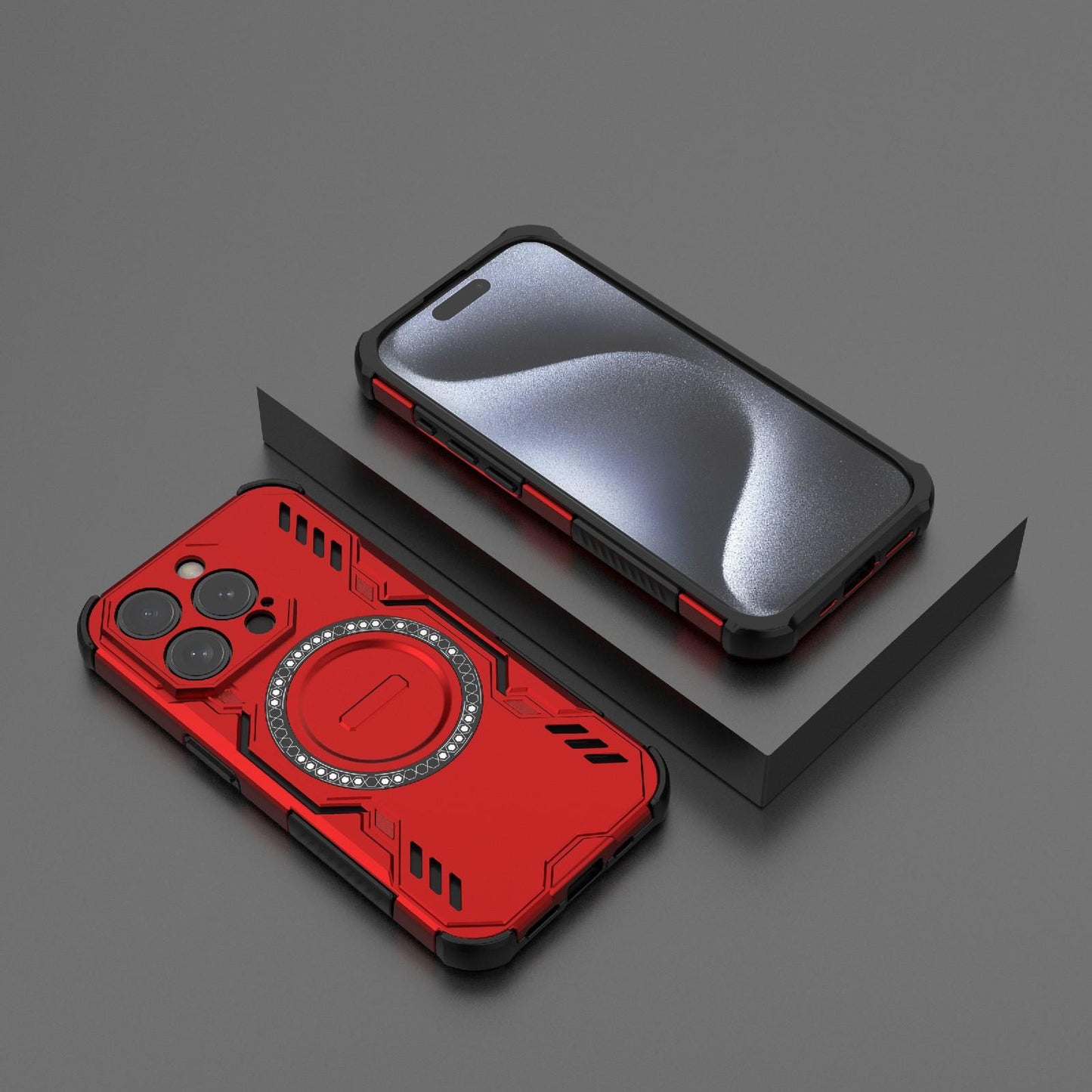 Apple iPhone 15 Pro Butterfly Armor MagSafe Magnetic Ring Shockproof Protective Phone Case with Stand