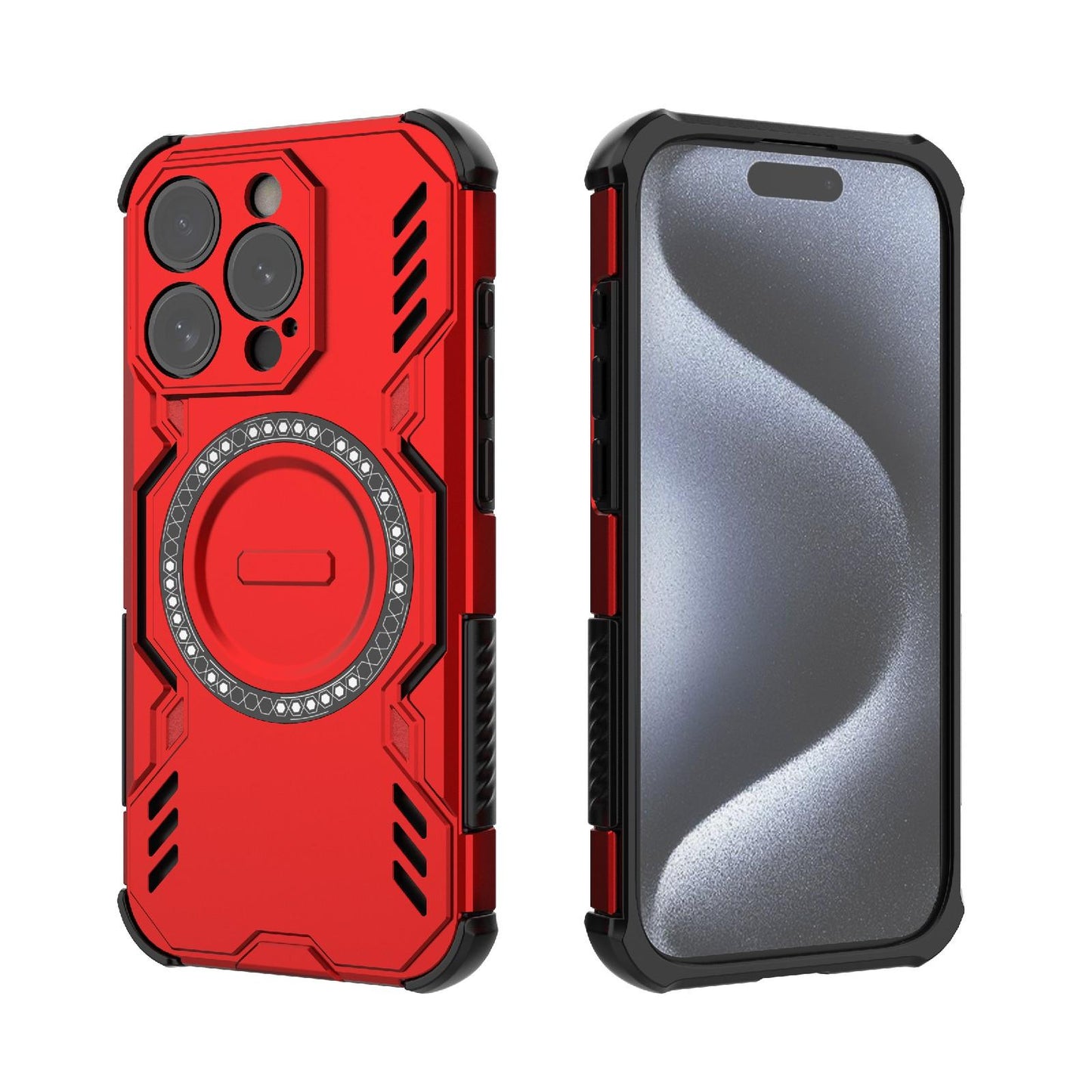 Apple iPhone 15 Pro Butterfly Armor MagSafe Magnetic Ring Shockproof Protective Phone Case with Stand