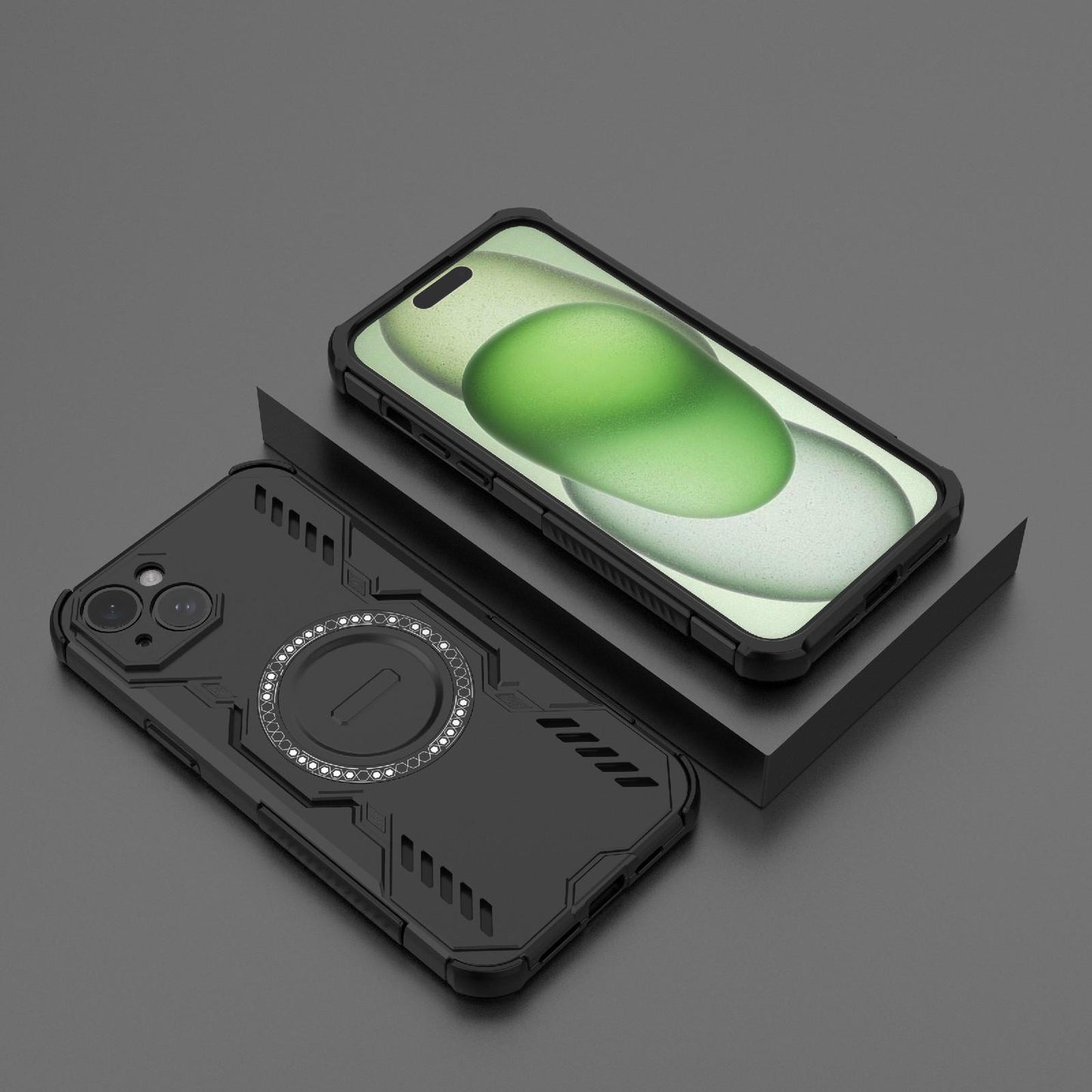 Apple iPhone 15 Plus Butterfly Armor MagSafe Magnetic Ring Shockproof Protective Phone Case with Stand