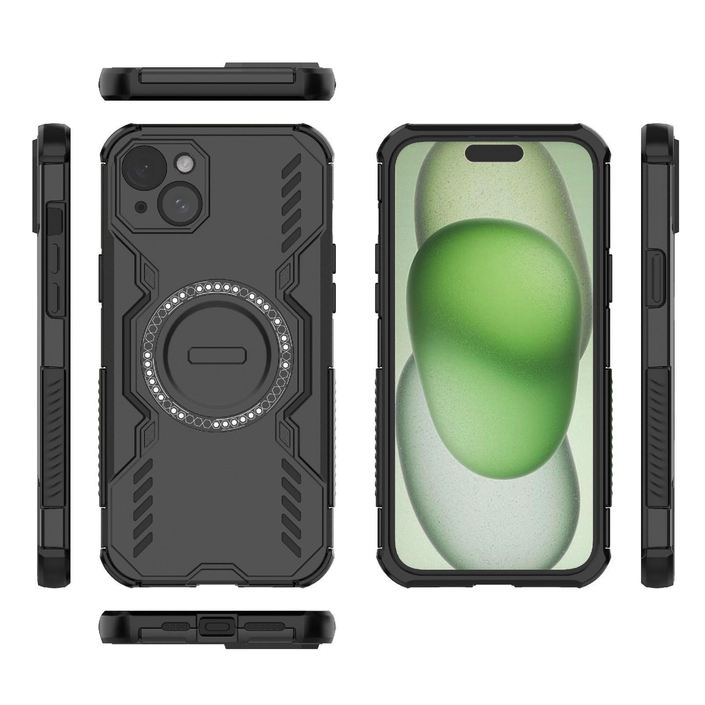 Apple iPhone 15 Plus Butterfly Armor MagSafe Magnetic Ring Shockproof Protective Phone Case with Stand
