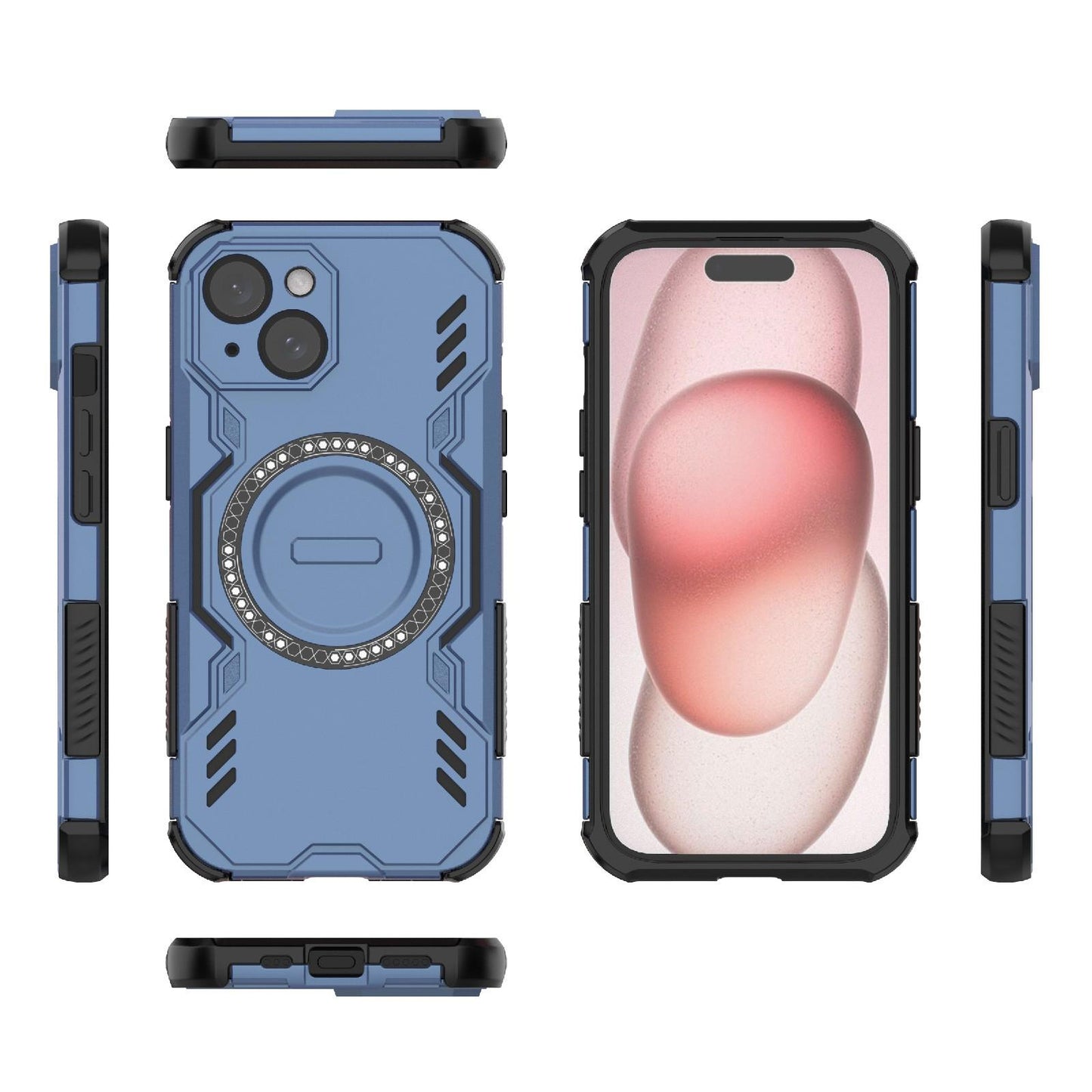 Apple iPhone 15 Butterfly Armor MagSafe Magnetic Ring Shockproof Protective Phone Case with Stand