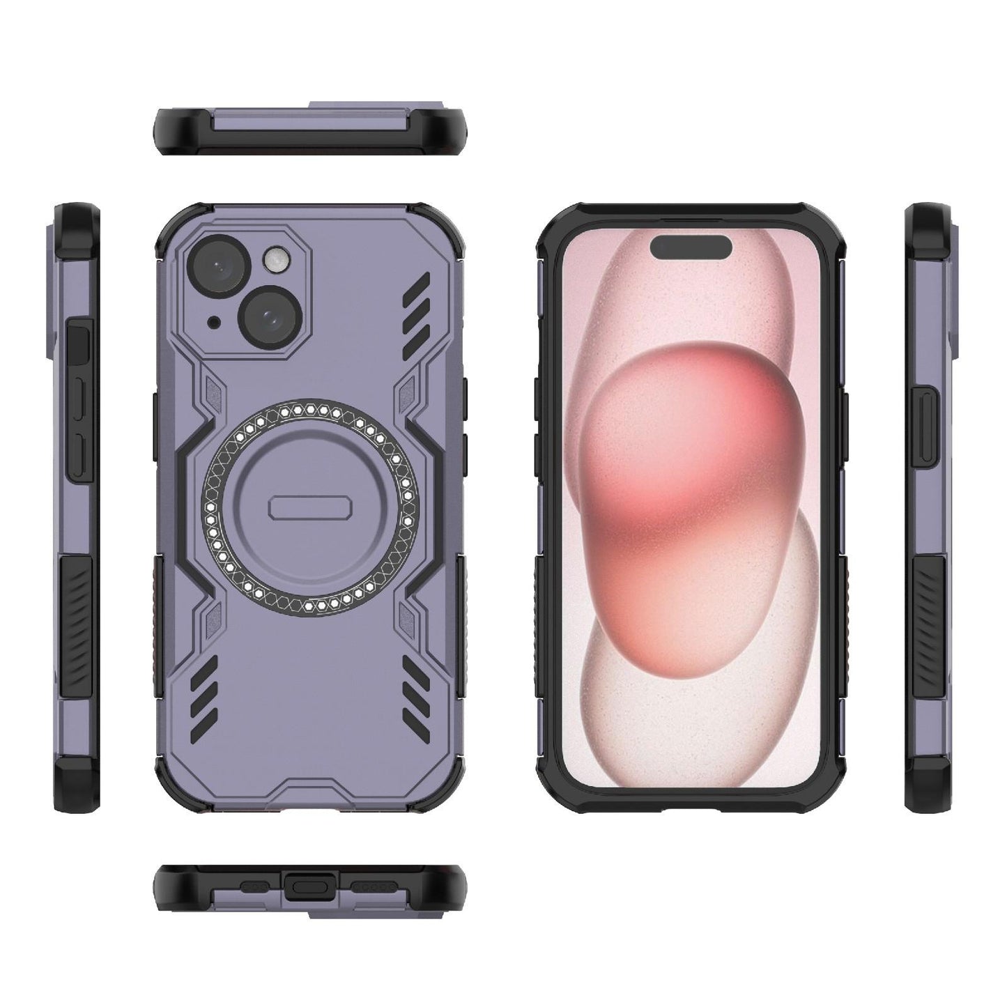 Apple iPhone 15 Butterfly Armor MagSafe Magnetic Ring Shockproof Protective Phone Case with Stand