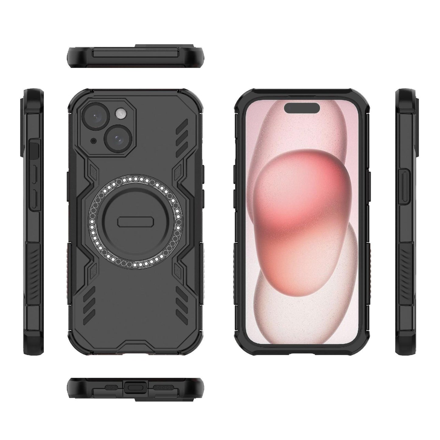 Apple iPhone 15 Butterfly Armor MagSafe Magnetic Ring Shockproof Protective Phone Case with Stand