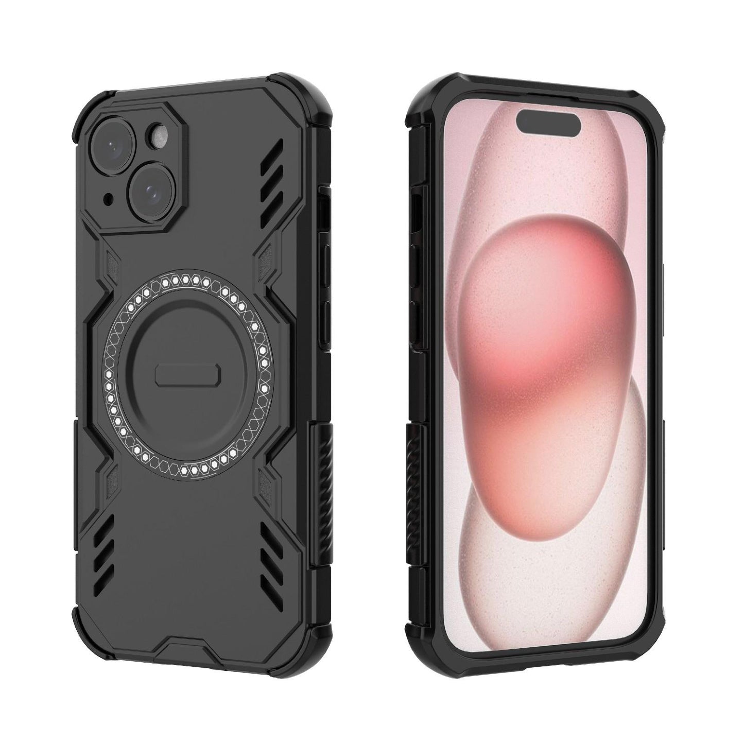 Apple iPhone 15 Butterfly Armor MagSafe Magnetic Ring Shockproof Protective Phone Case with Stand