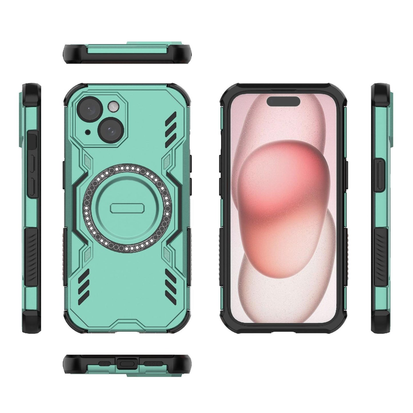 Apple iPhone 15 Butterfly Armor MagSafe Magnetic Ring Shockproof Protective Phone Case with Stand