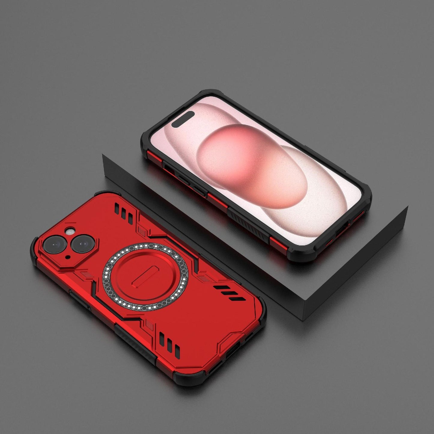 Apple iPhone 15 Butterfly Armor MagSafe Magnetic Ring Shockproof Protective Phone Case with Stand