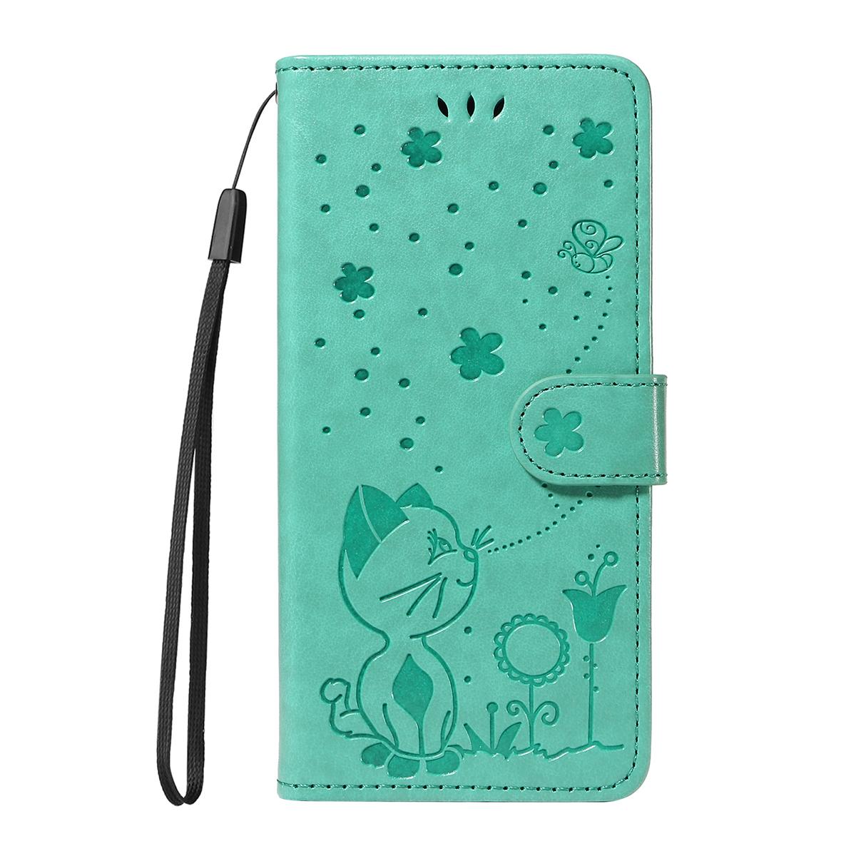 For Google Pixel 10 Cat and Bee Embossed Flip Leather Phone Case Wallet Cover with Card Slots Cash Pocket Magnetic Stand Protective Shockproof TPU PU Leather Case with Wrist Strap