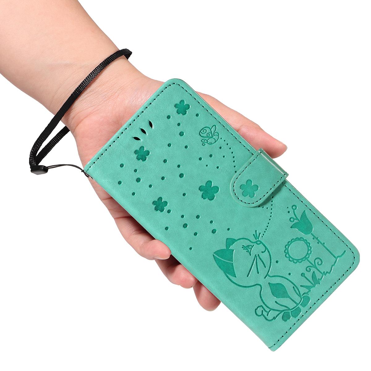 For Google Pixel 10 Cat and Bee Embossed Flip Leather Phone Case Wallet Cover with Card Slots Cash Pocket Magnetic Stand Protective Shockproof TPU PU Leather Case with Wrist Strap