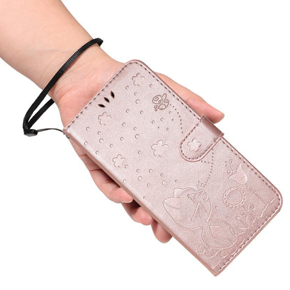 For Google Pixel 10 Cat and Bee Embossed Flip Leather Phone Case Wallet Cover with Card Slots Cash Pocket Magnetic Stand Protective Shockproof TPU PU Leather Case with Wrist Strap