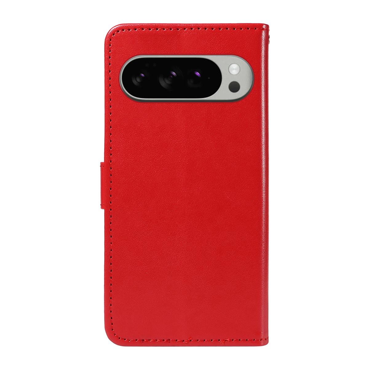 For Google Pixel 10 Pro XL 5G Cat and Bee Embossed Flip Leather Phone Case Wallet Cover with Card Slots Cash Pocket Magnetic Stand Protective Shockproof TPU PU Leather Case with Wrist Strap