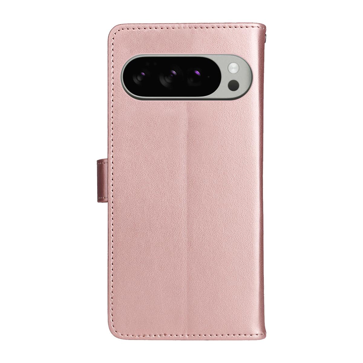 For Google Pixel 10 Pro XL 5G Cat and Bee Embossed Flip Leather Phone Case Wallet Cover with Card Slots Cash Pocket Magnetic Stand Protective Shockproof TPU PU Leather Case with Wrist Strap