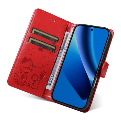 For Google Pixel 10a Cat and Bee Embossed Flip Leather Phone Case Wallet Cover with Card Slots Cash Pocket Magnetic Stand Protective Shockproof TPU PU Leather Case with Wrist Strap