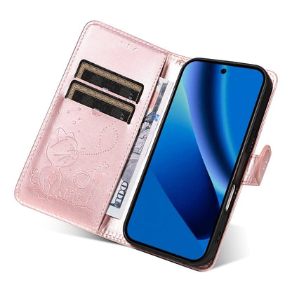 For Google Pixel 10a Cat and Bee Embossed Flip Leather Phone Case Wallet Cover with Card Slots Cash Pocket Magnetic Stand Protective Shockproof TPU PU Leather Case with Wrist Strap