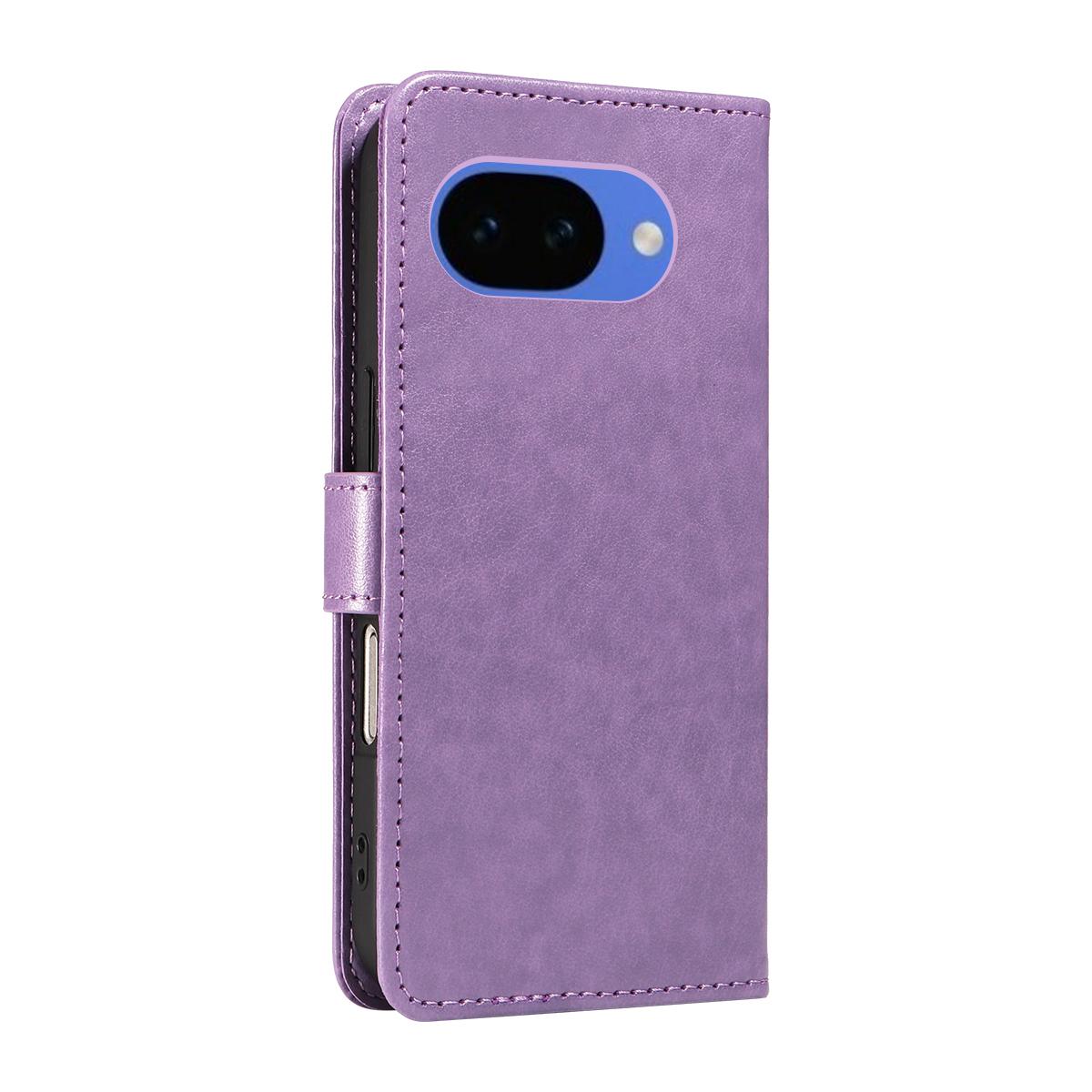 For Google Pixel 10a Cat and Bee Embossed Flip Leather Phone Case Wallet Cover with Card Slots Cash Pocket Magnetic Stand Protective Shockproof TPU PU Leather Case with Wrist Strap