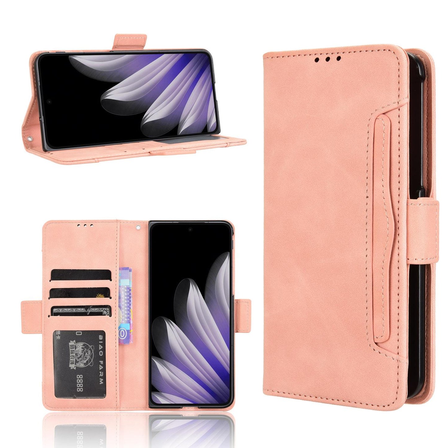 OPPO Find N5 Skin Feel PU Leather Wallet Phone Case with Card Slots, Cash Pocket, Magnetic Closure, Built-In Stand, Full Protection TPU Cover