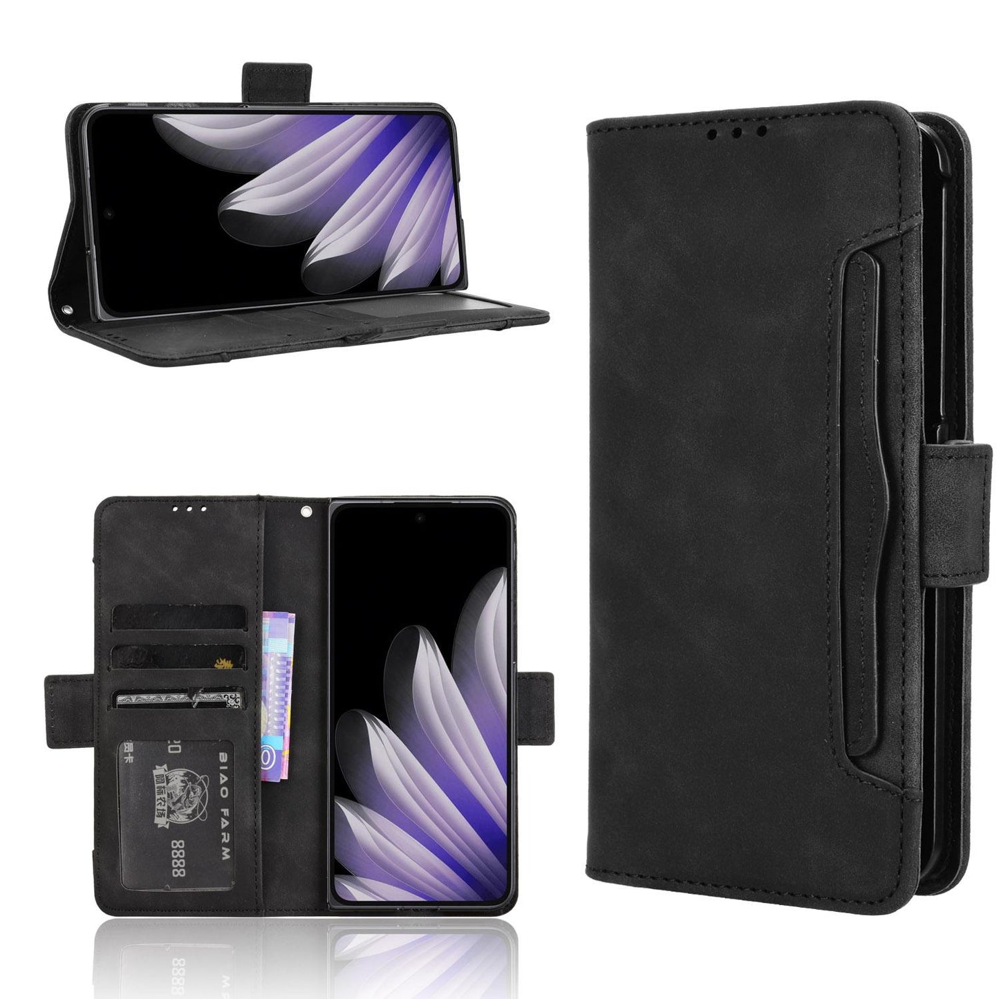 OPPO Find N5 Skin Feel PU Leather Wallet Phone Case with Card Slots, Cash Pocket, Magnetic Closure, Built-In Stand, Full Protection TPU Cover