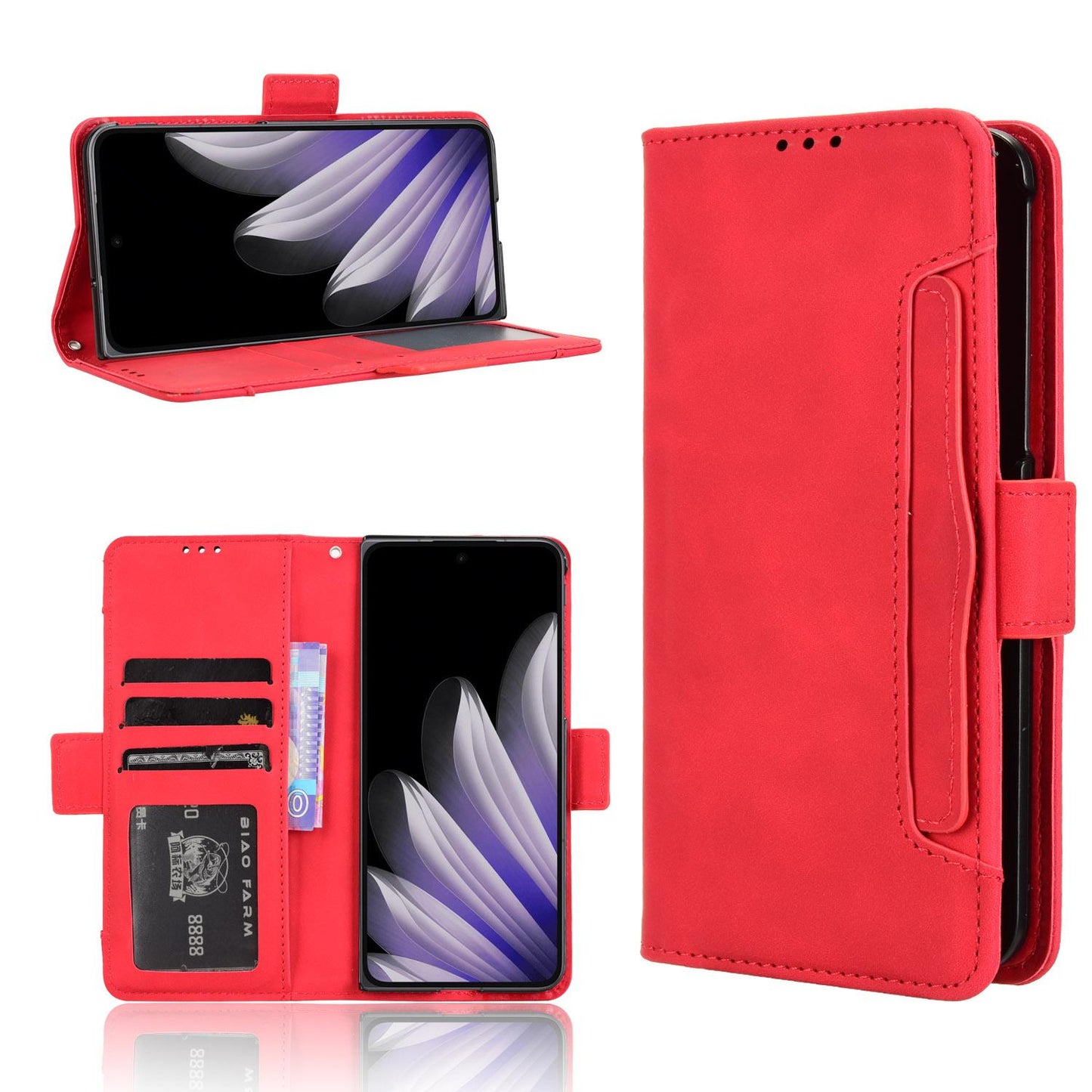 OPPO Find N5 Skin Feel PU Leather Wallet Phone Case with Card Slots, Cash Pocket, Magnetic Closure, Built-In Stand, Full Protection TPU Cover
