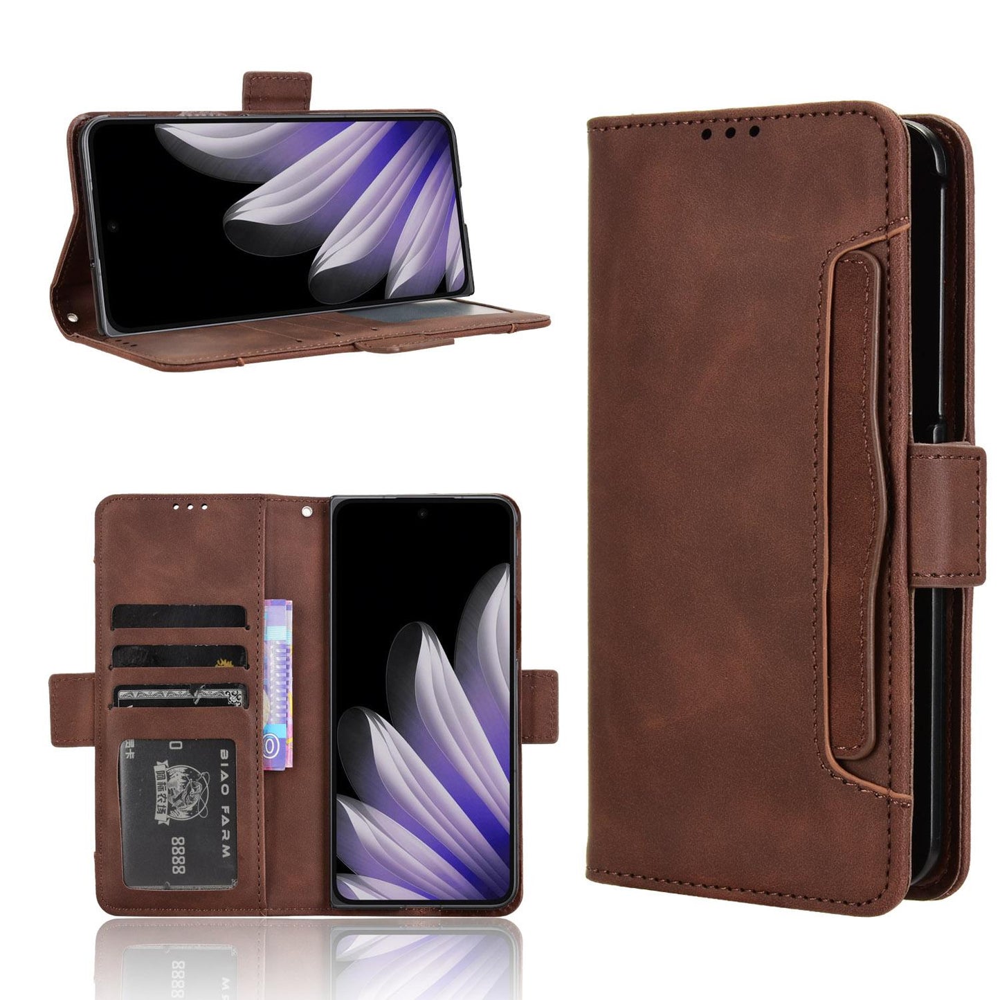 OPPO Find N5 Skin Feel PU Leather Wallet Phone Case with Card Slots, Cash Pocket, Magnetic Closure, Built-In Stand, Full Protection TPU Cover
