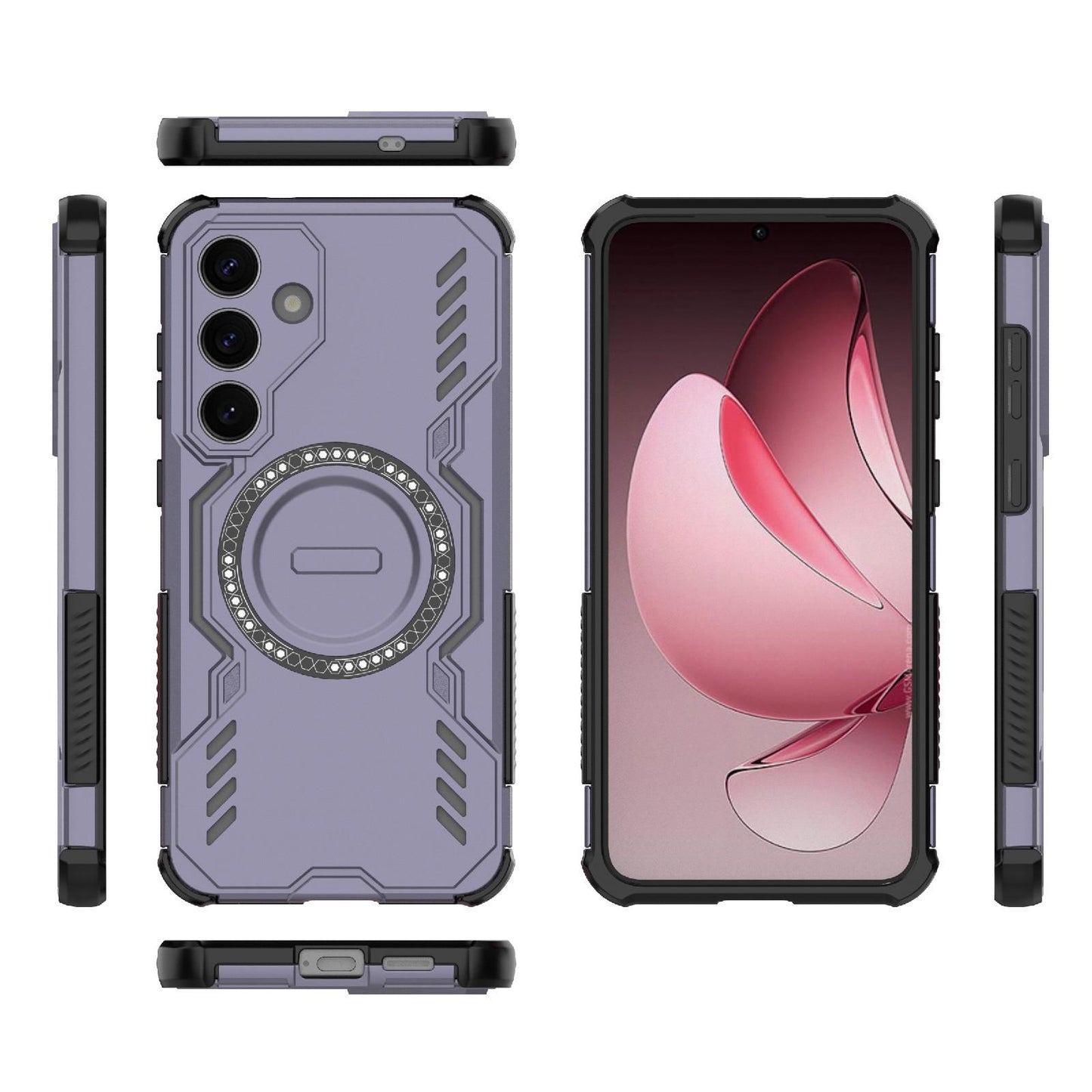 Samsung Galaxy S25+ 5G Butterfly Armor MagSafe Magnetic Ring Shockproof Protective Phone Case with Stand