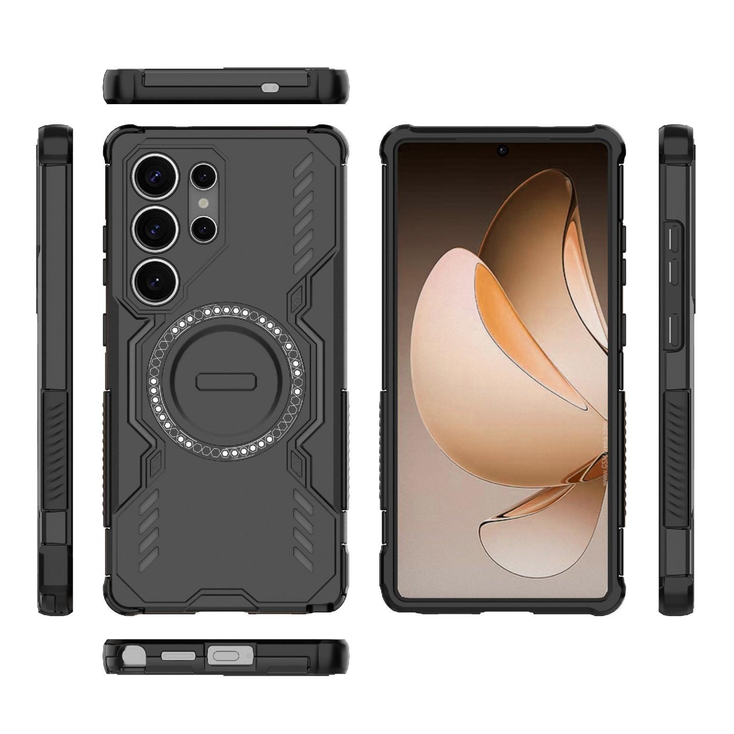 Samsung Galaxy S25 Ultra 5G Butterfly Armor MagSafe Magnetic Ring Shockproof Protective Phone Case with Stand
