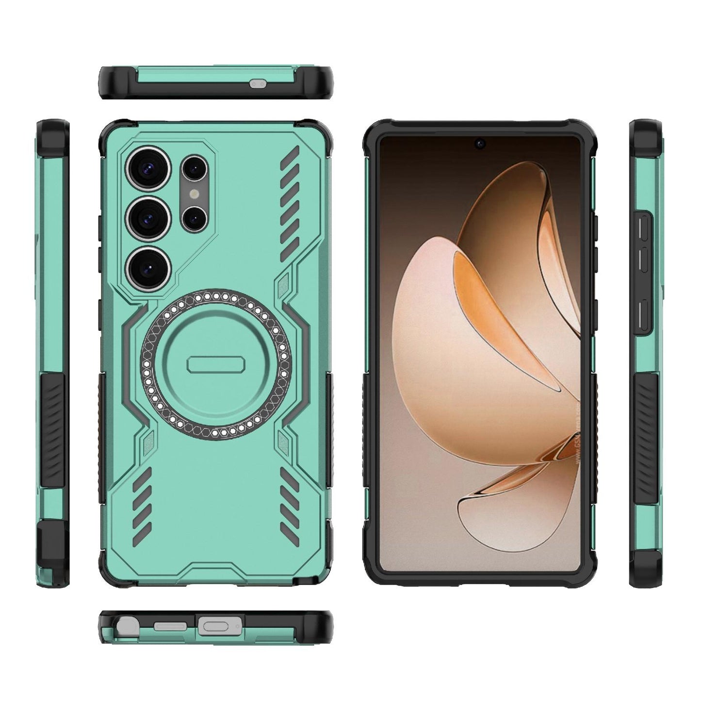 Samsung Galaxy S25 Ultra 5G Butterfly Armor MagSafe Magnetic Ring Shockproof Protective Phone Case with Stand