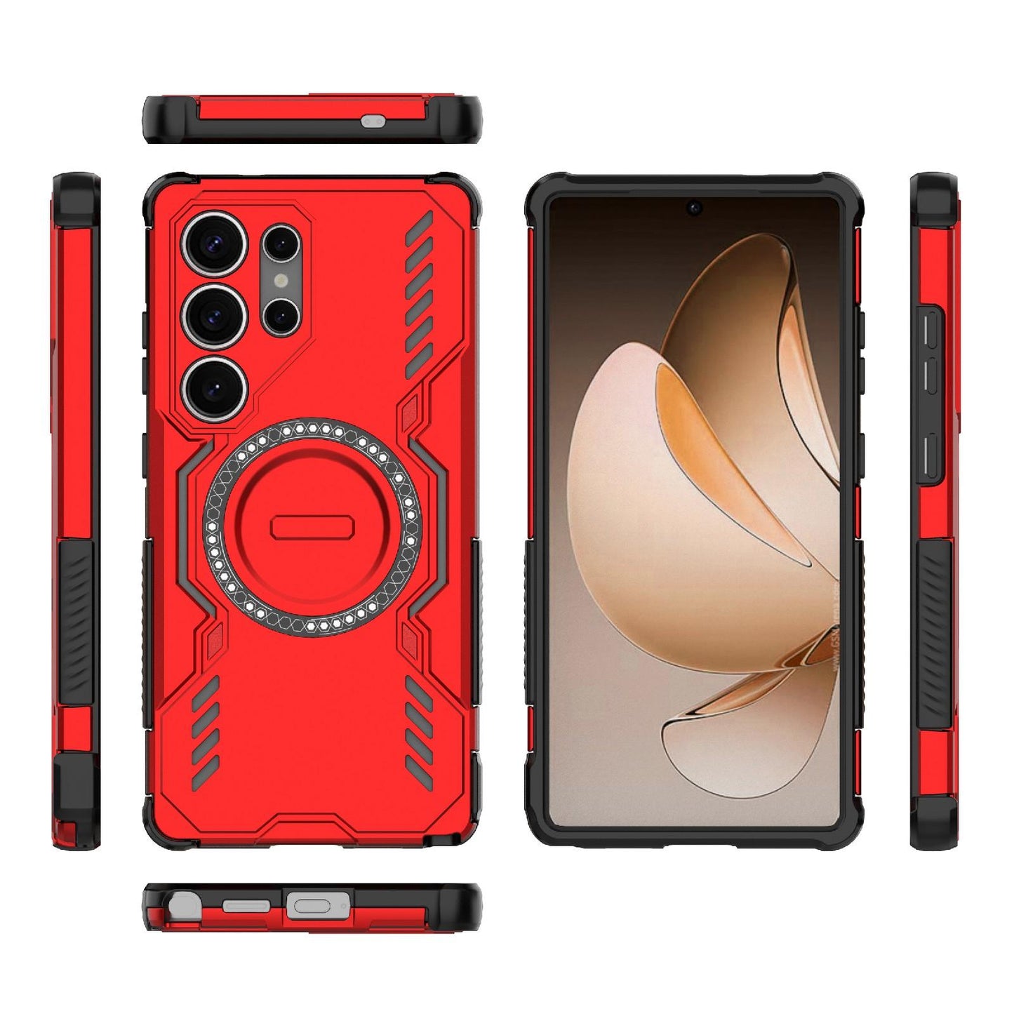 Samsung Galaxy S25 Ultra 5G Butterfly Armor MagSafe Magnetic Ring Shockproof Protective Phone Case with Stand